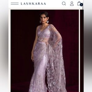 Lashkaraa Lavender Embroidered Pre-stitched Women's Saree With Matching Blouse
